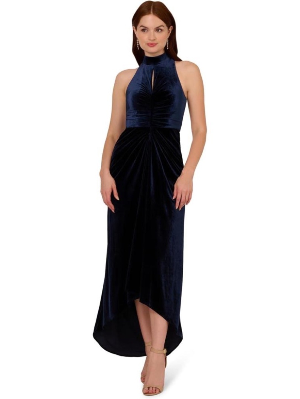 NWT Adrianna Papell Velvet Halter High-Low Evening Gown Midnight Size 10